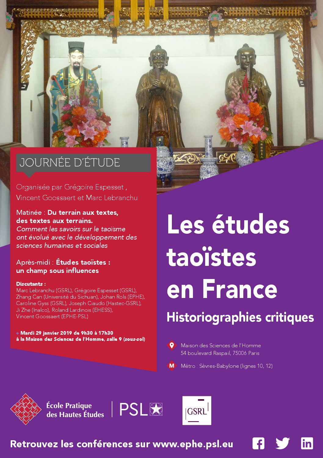 Mardi 29 janvier 2019 – Journée d’étude : Les études taoïstes en France : Historiographies critiques