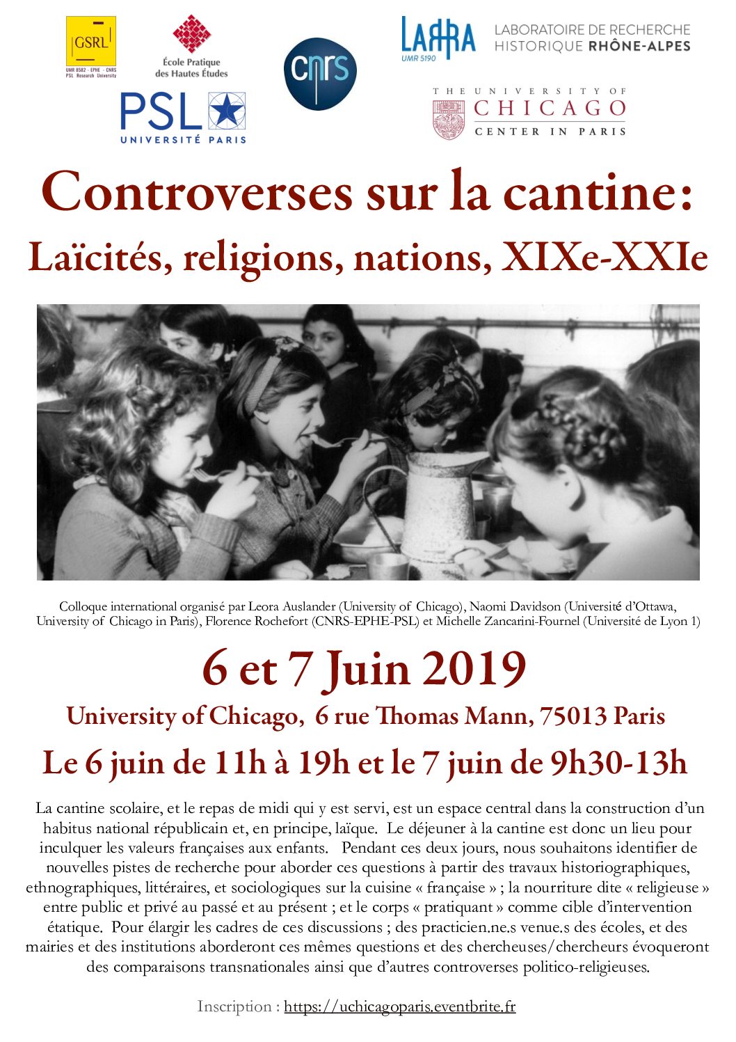 6 et 7 juin 2019 – Colloque : “Controverses sur la cantine : Laïcités, religions, nations, XIXe-XXIe”